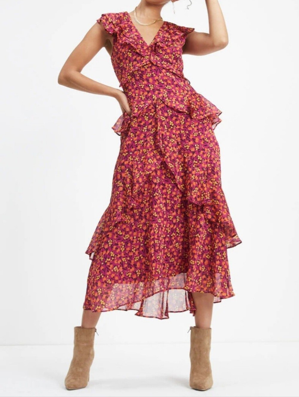$229 NWT Anthropologie XL Fall Floral Tiered Midi Dress
